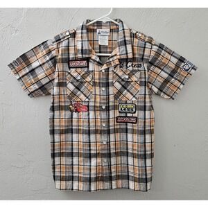 Lightning McQueen Plaid Pearl Snap Button Up Shirt Disney Park Youth Size Medium